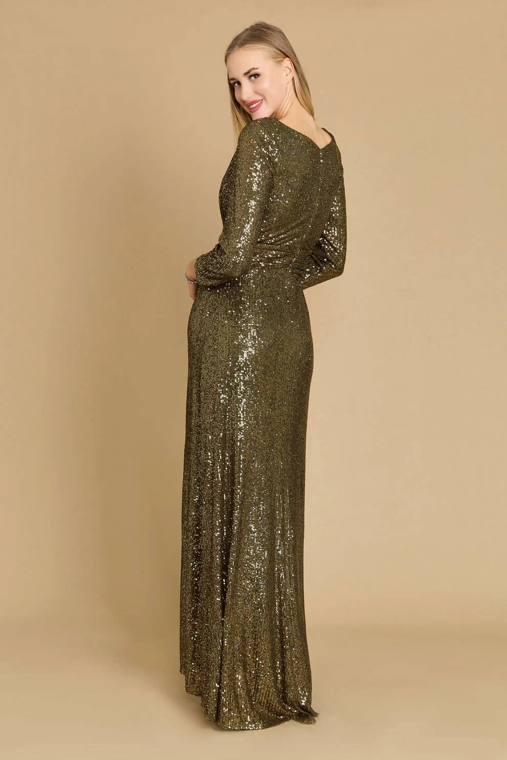 Long Sleeve Sequin Formal Hand Beaded Dress