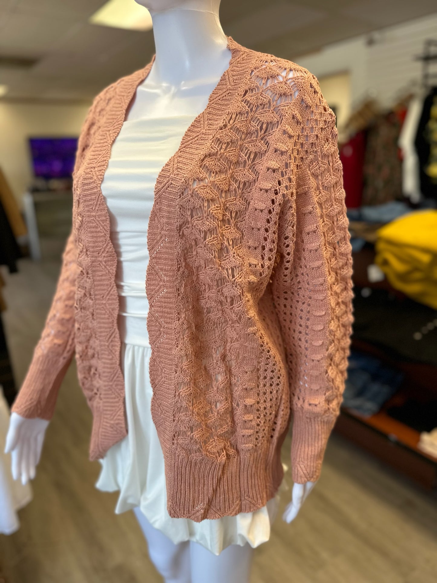 Pink Knit Open Cardigan