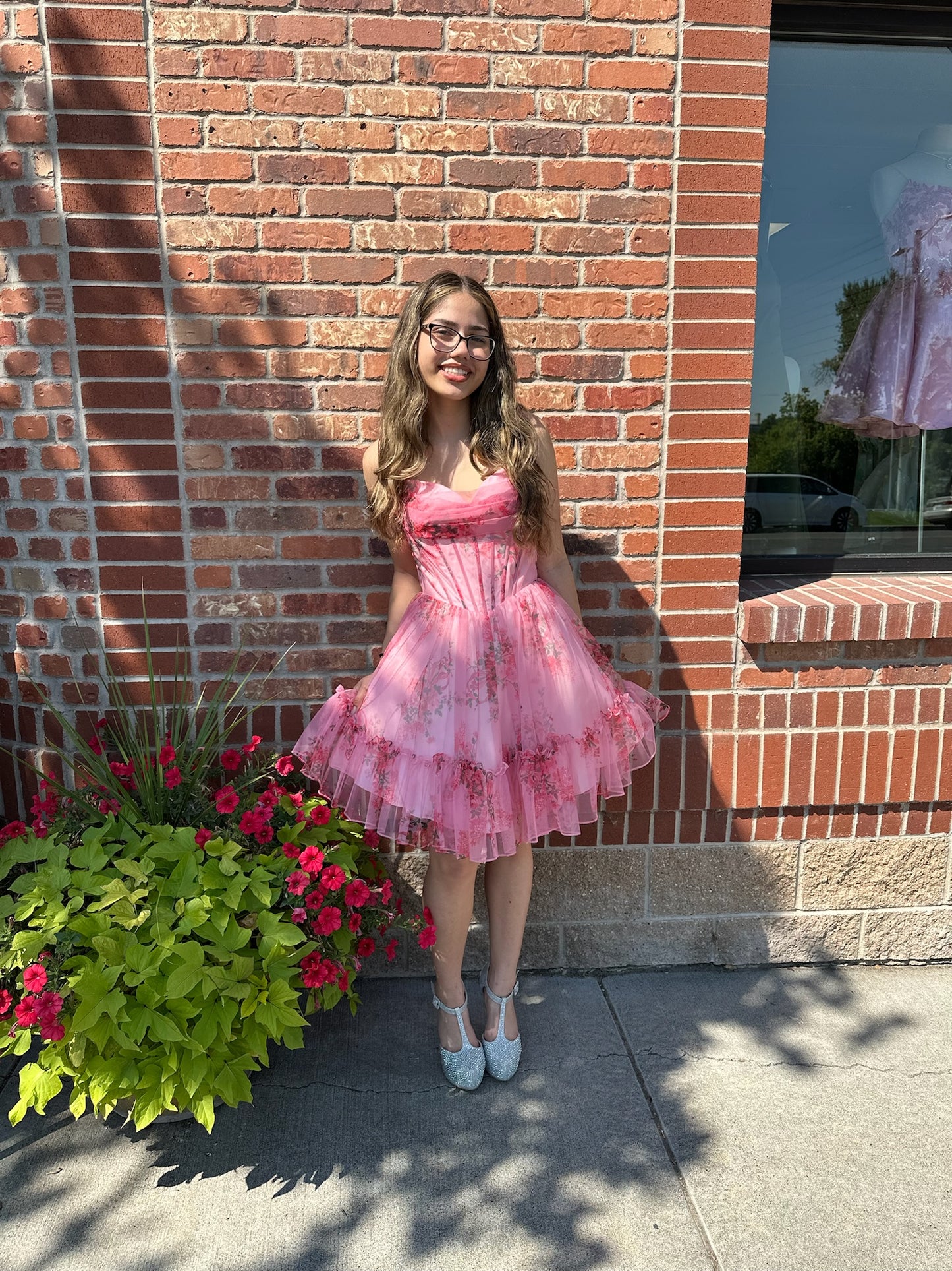 Pink Floral Flare Coquette Corset Dress