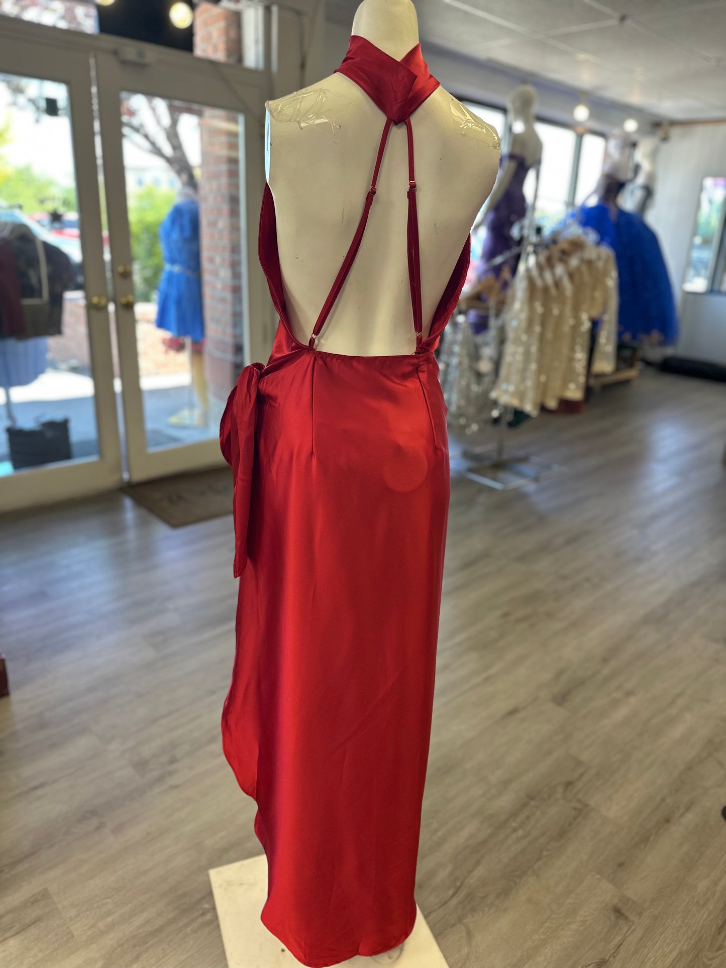 Satin Halter Formal Wrap Dress