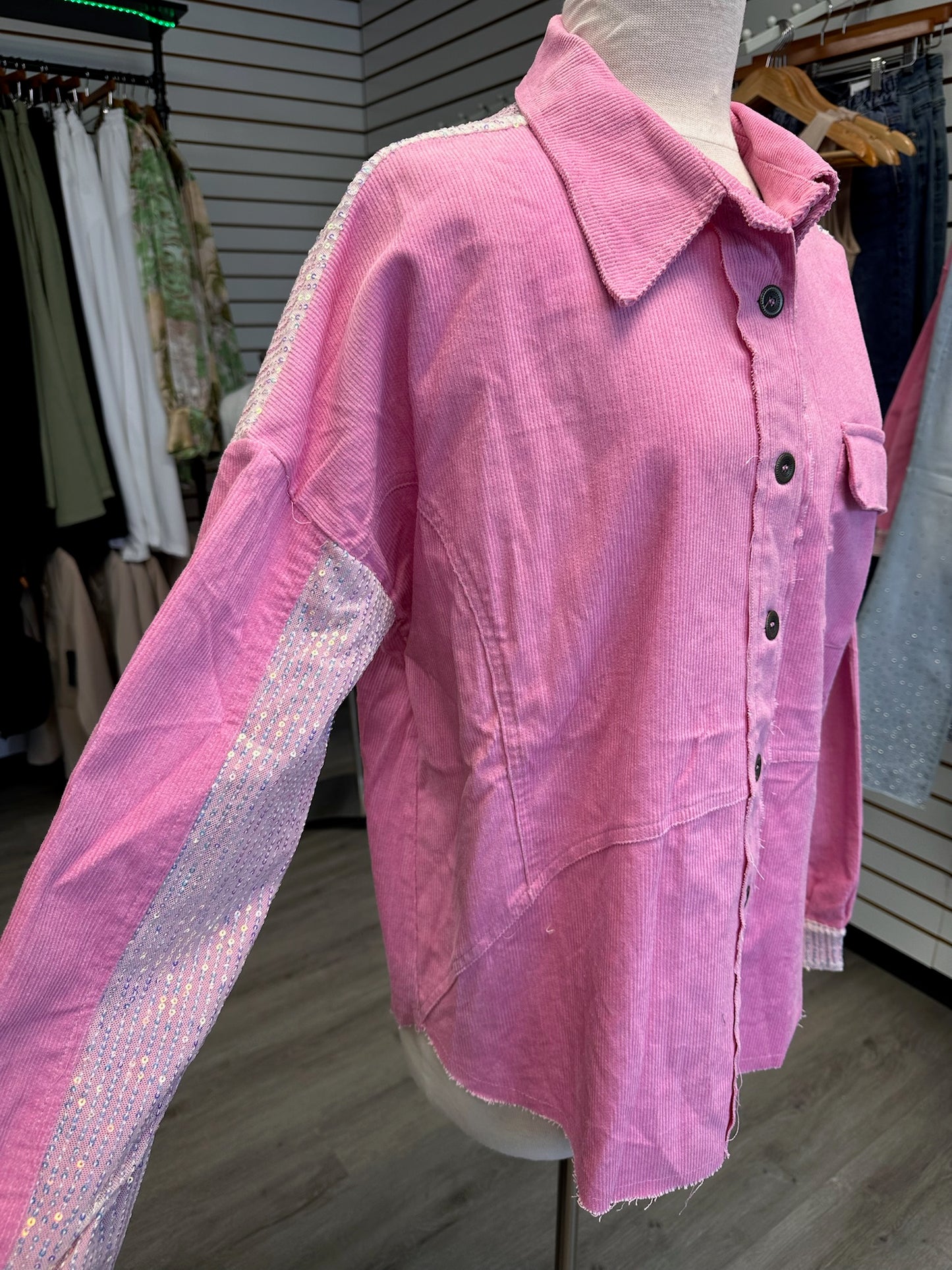 Pink Sequin Corduroy Shirt