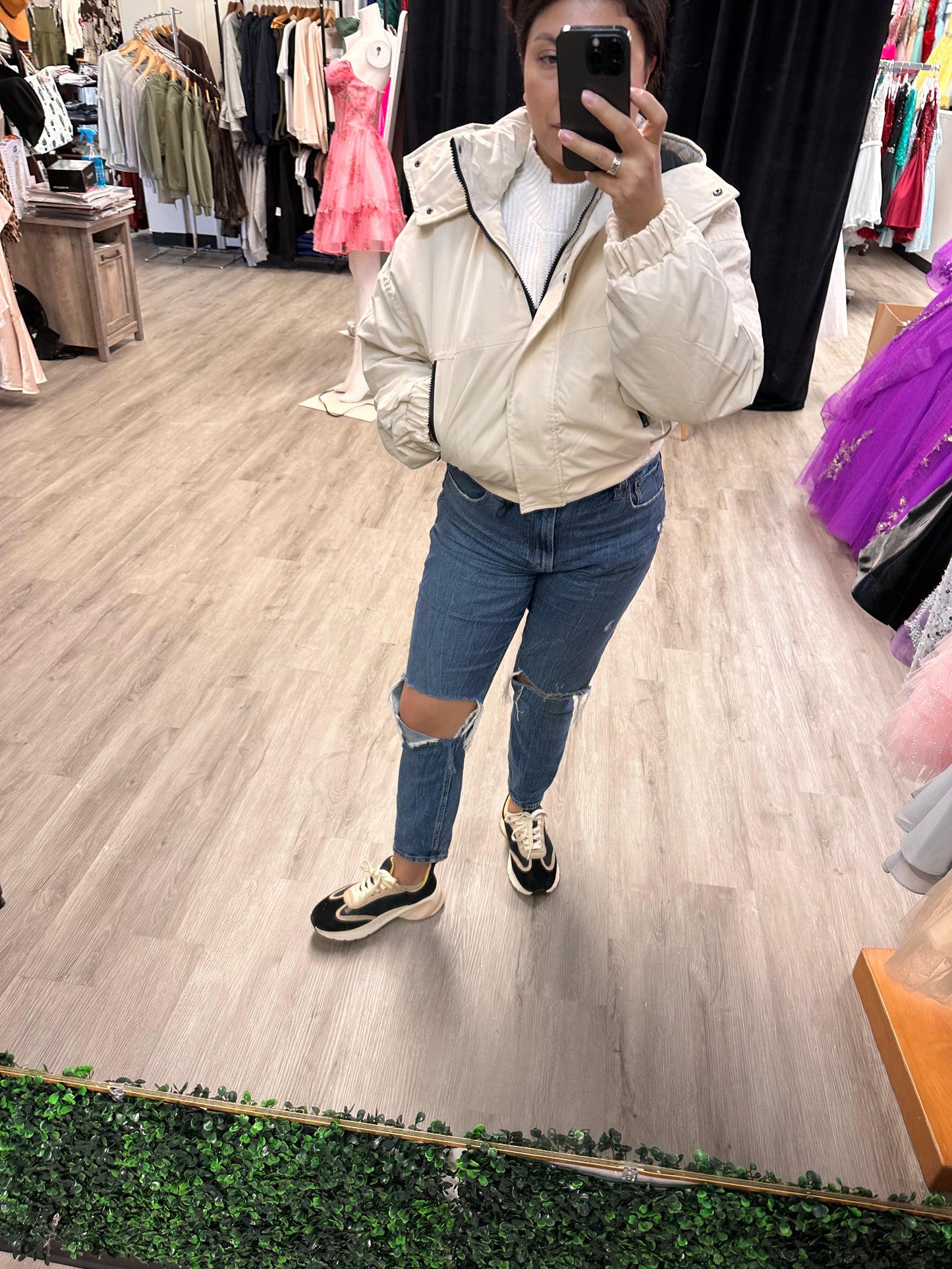 Off White Cropped Athletic Jacket