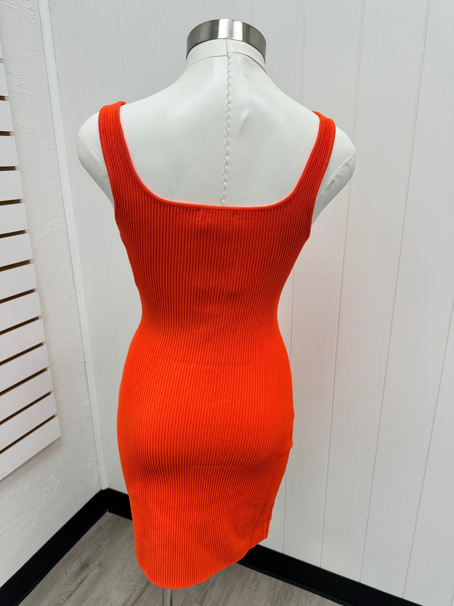 Orange Ribbed Bodycon Dress