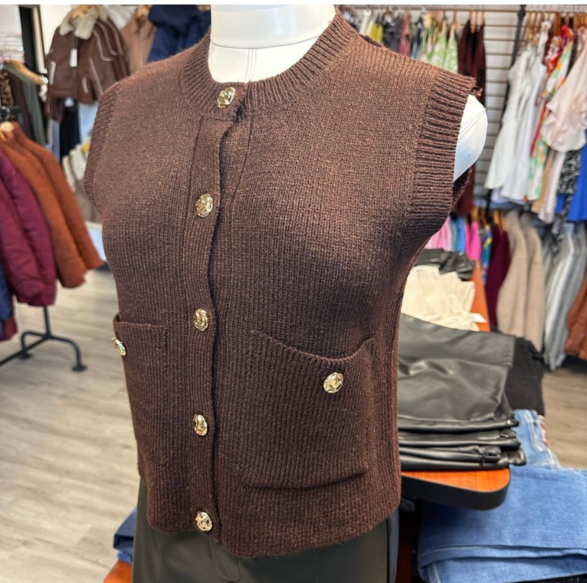 Brown Knit Sweater Vest