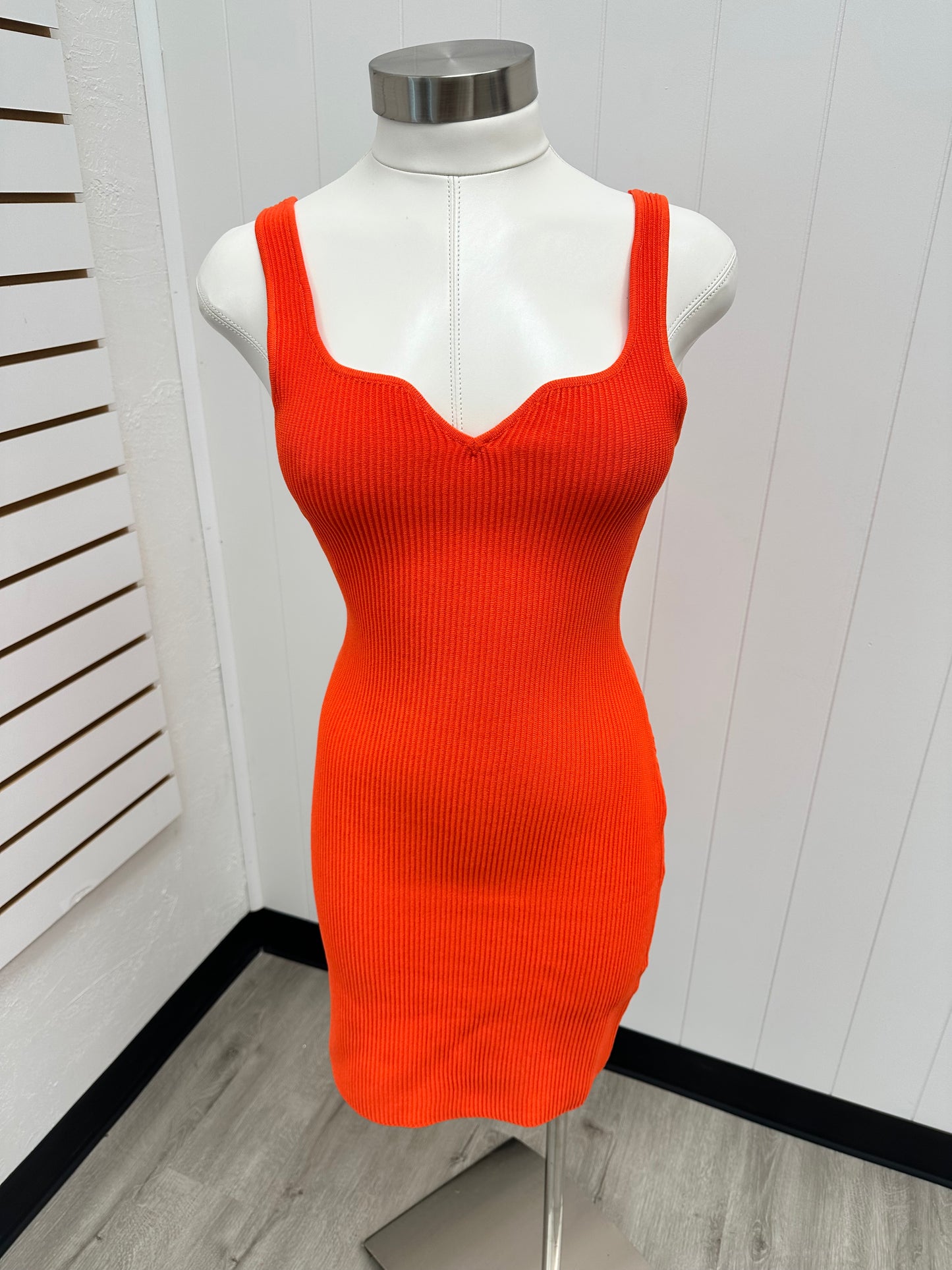 Orange Ribbed Bodycon Dress