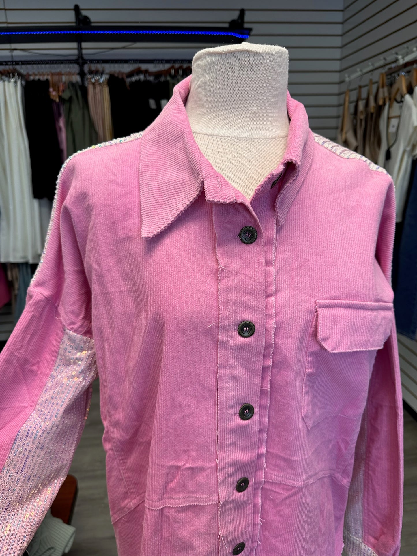 Pink Sequin Corduroy Shirt
