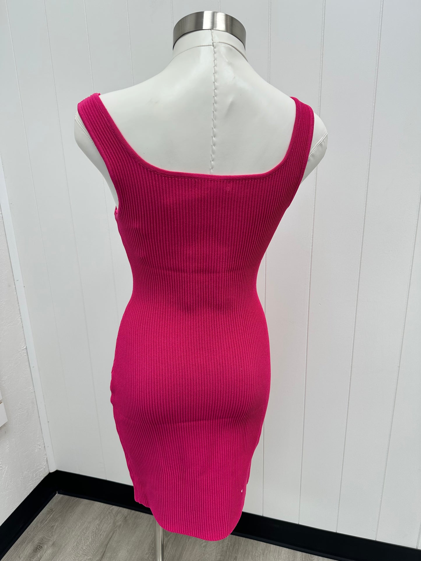 Hot Pink Ribbed Bodycon Dress