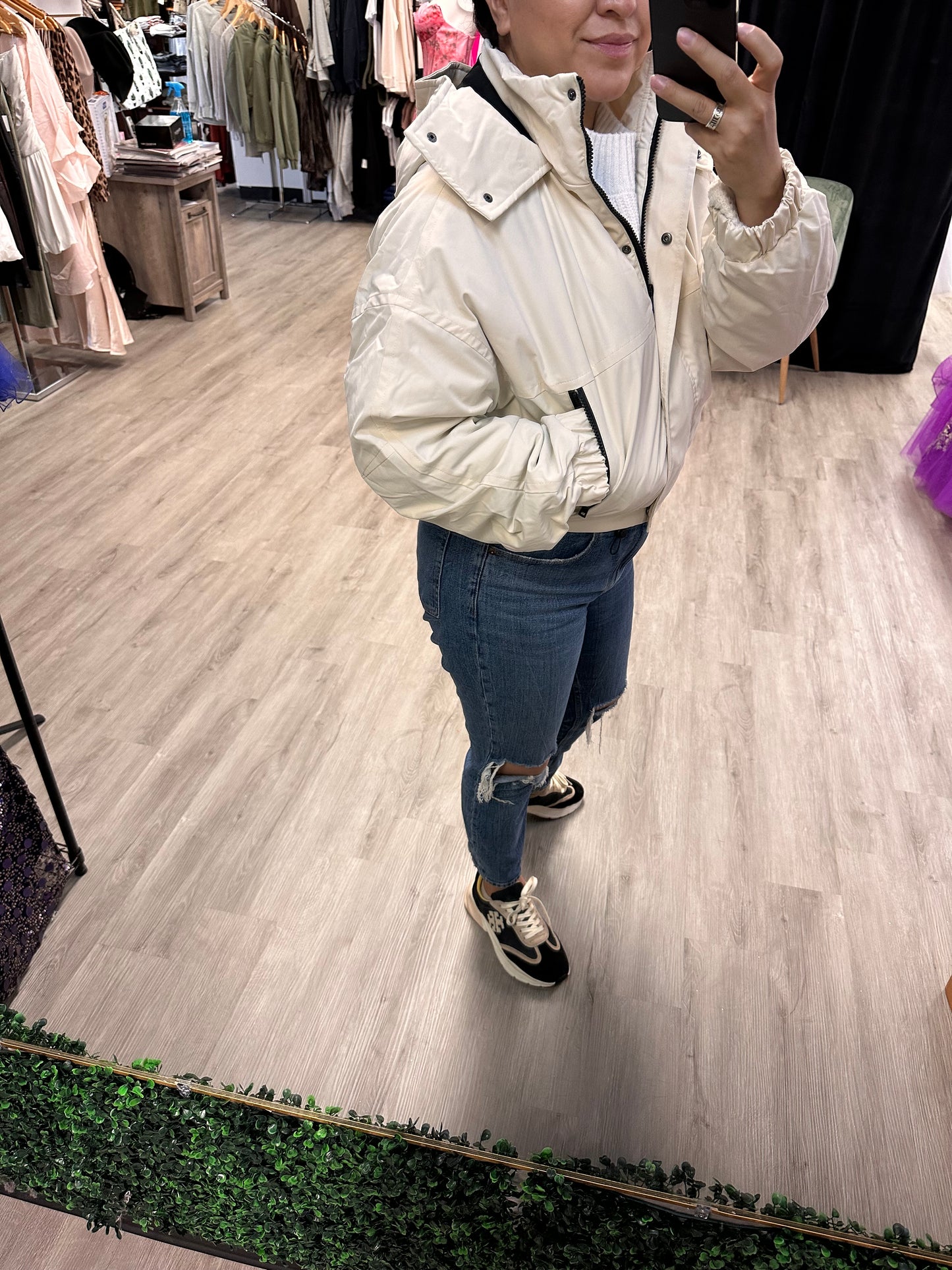 Off White Cropped Athletic Jacket