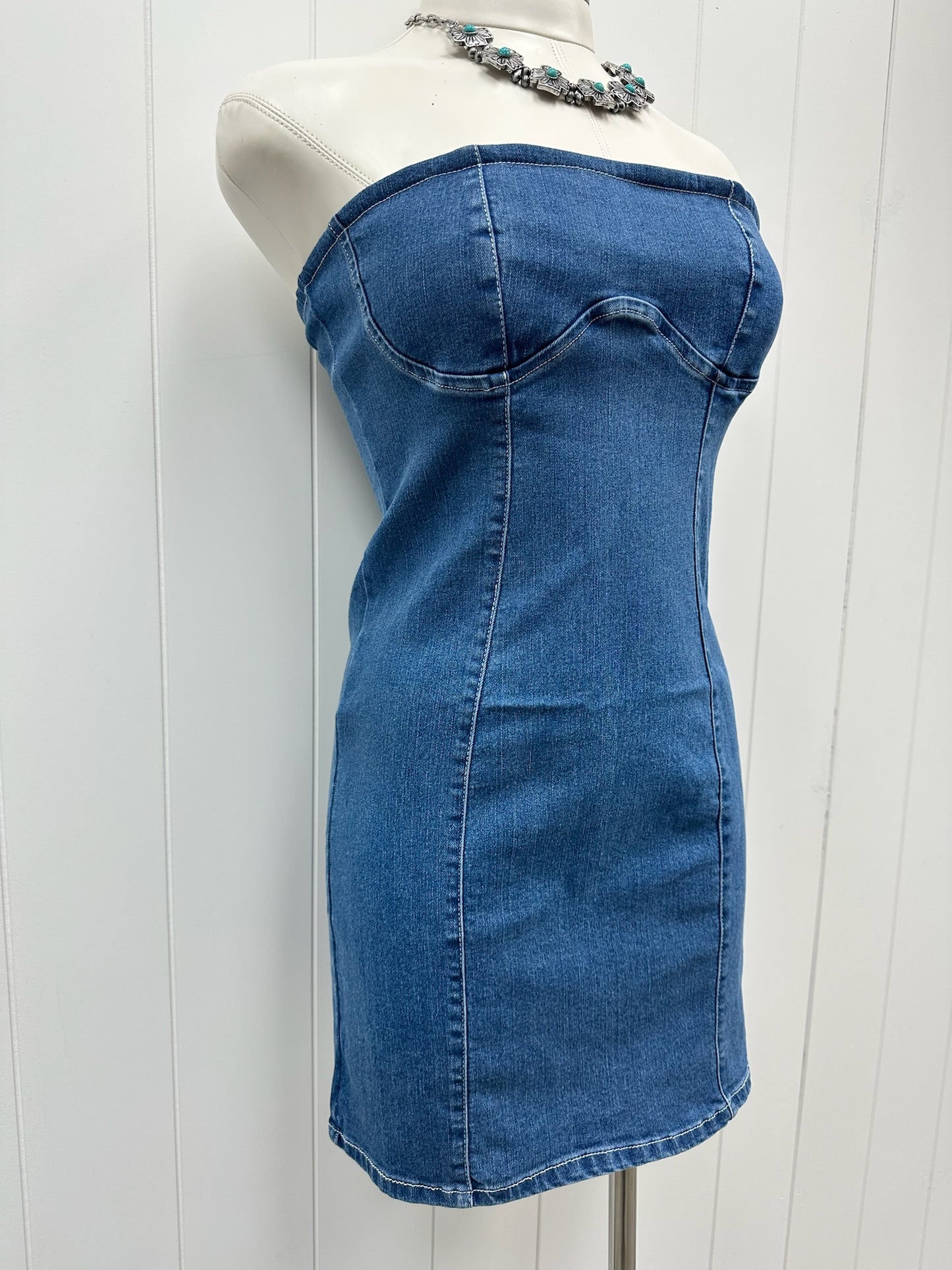Denim Strapless Fitted Dress