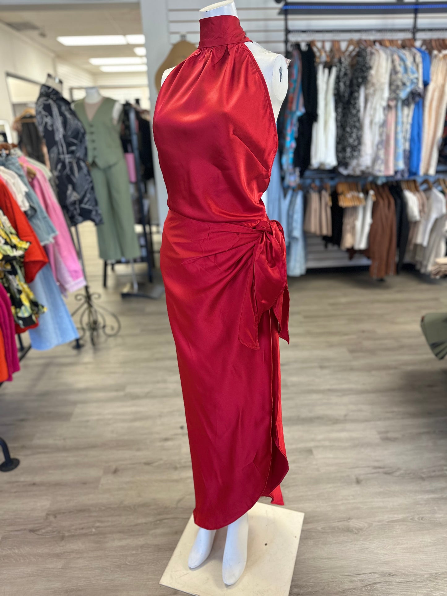 Satin Halter Formal Wrap Dress