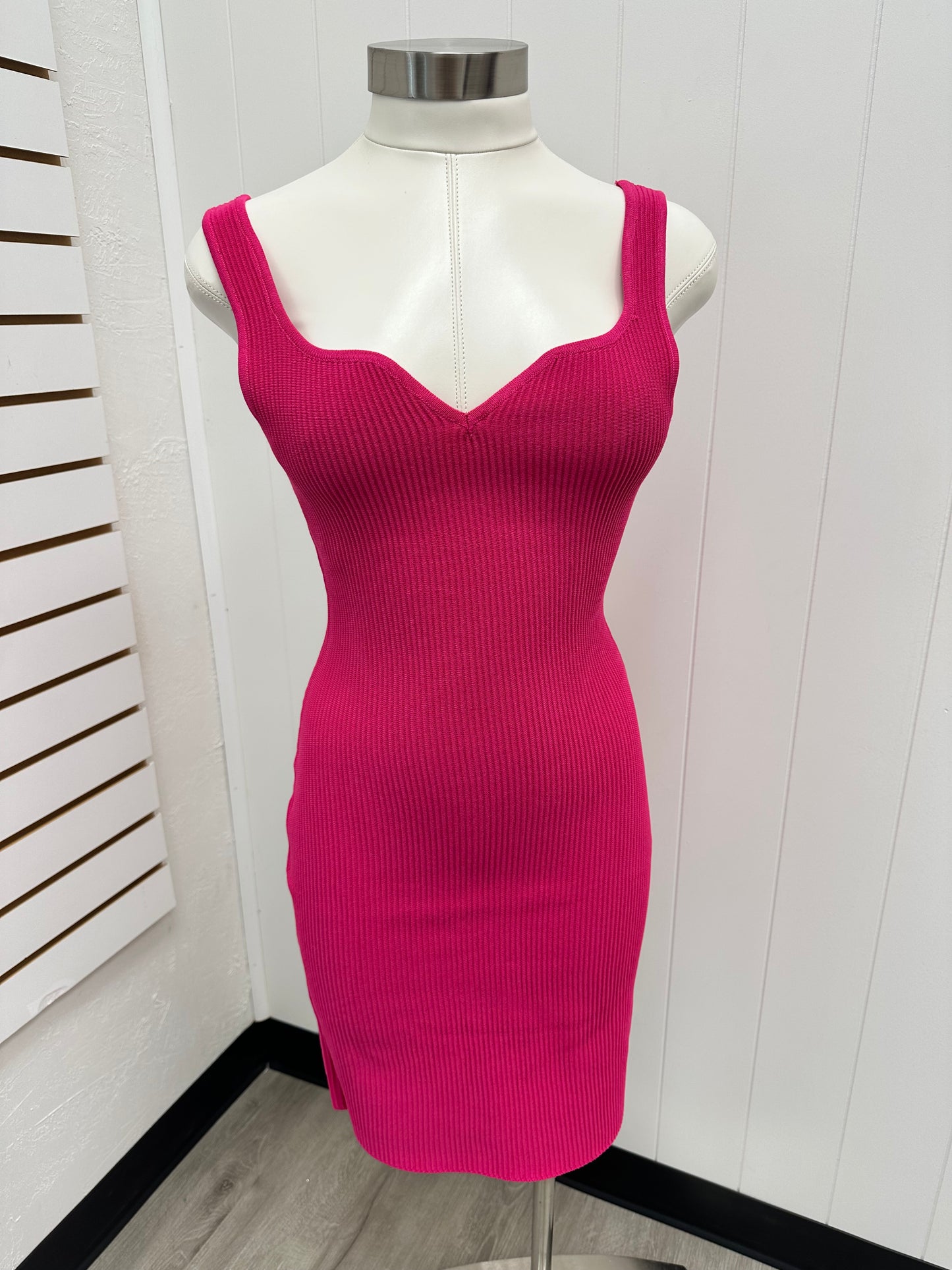 Hot Pink Ribbed Bodycon Dress
