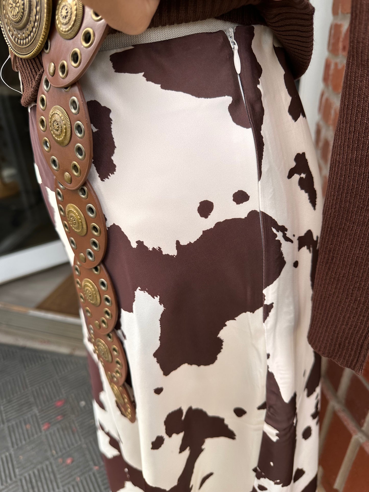 Brown Cow print Maxi Skirt
