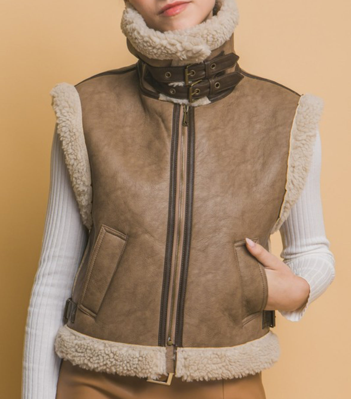 Faux Sherpa Lined Brown Vest
