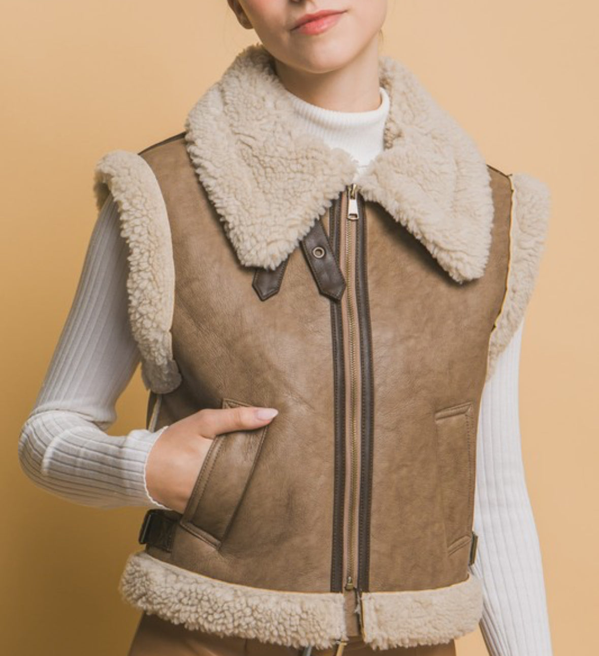 Faux Sherpa Lined Brown Vest