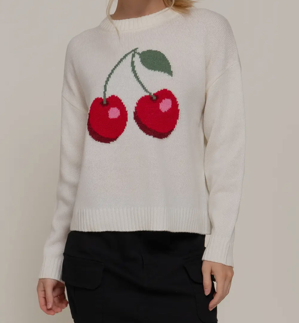 Cream Cherry Sweater