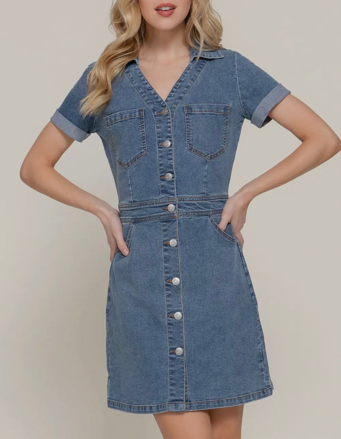 Stretch Denim Button Up Dress