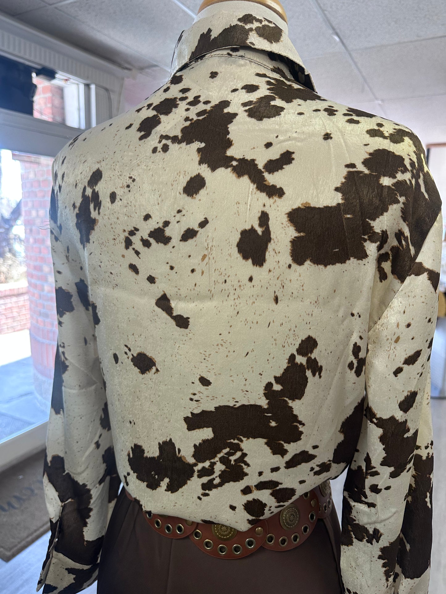 Brown Beige Western Cow Print Blouse