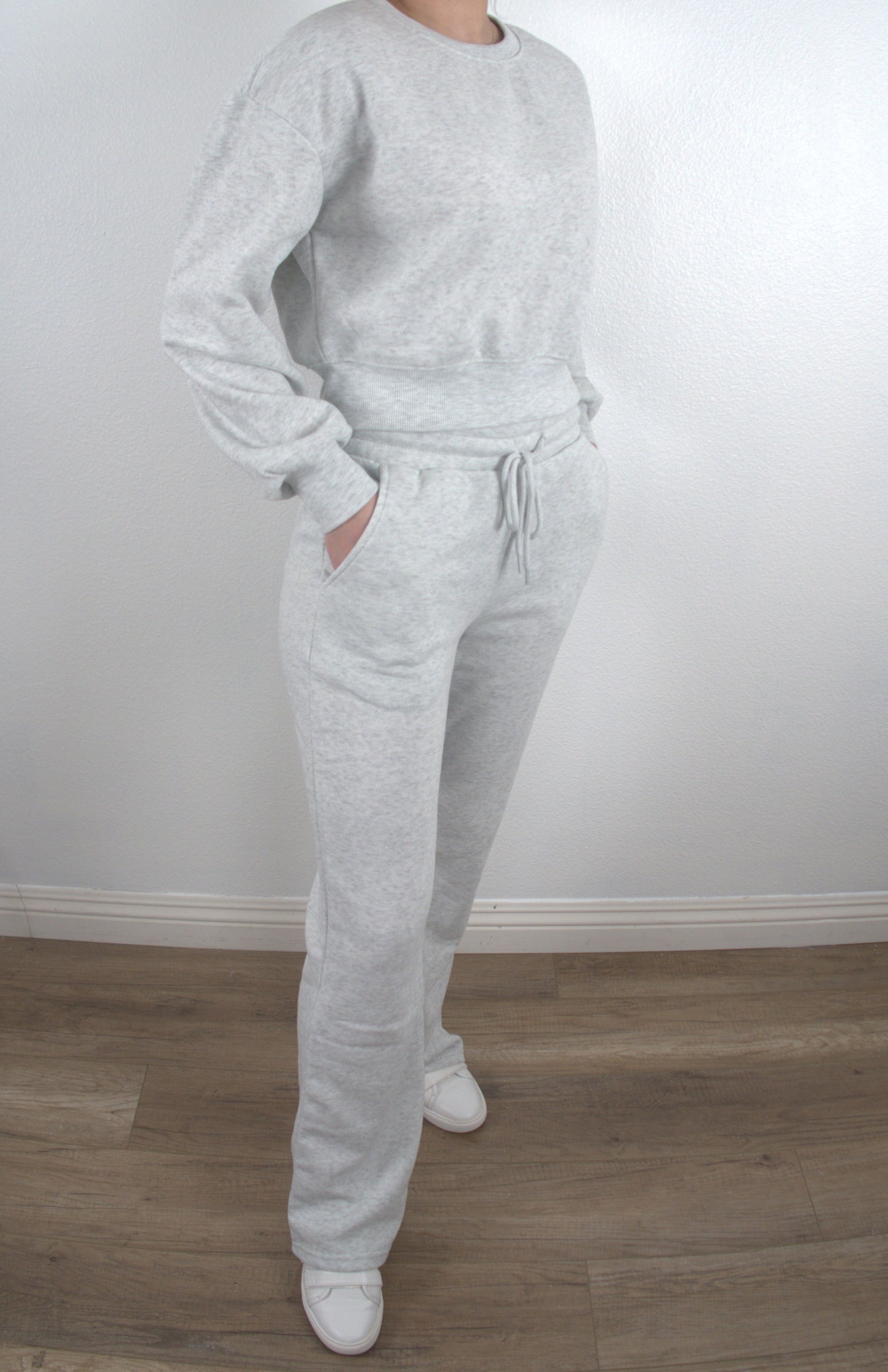 The Light Gray Fleece Wide Leg 2 Piece Set