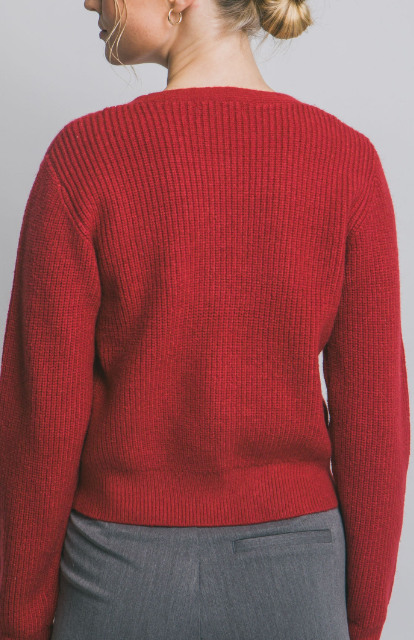Ribbed Red Bow Cardigan