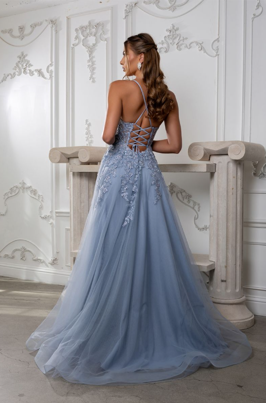 Dusty Blue Formal Floral Gown