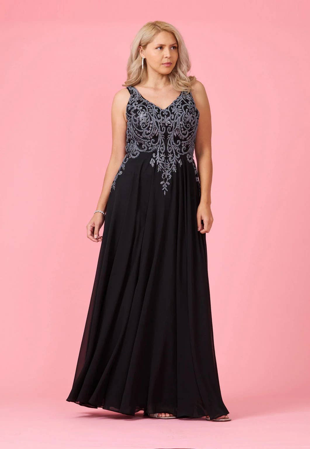 Long Formal Chiffon Party Gown Black/Charcoal / 4XL