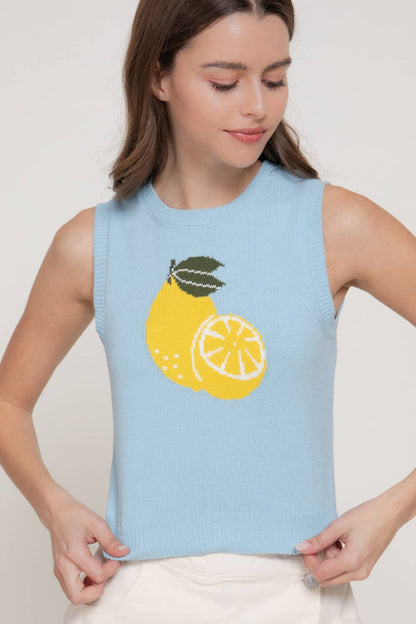 Sleeveless Round Neck Lemon Sweater Top