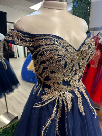 Blue and Gold Embroidered Dress