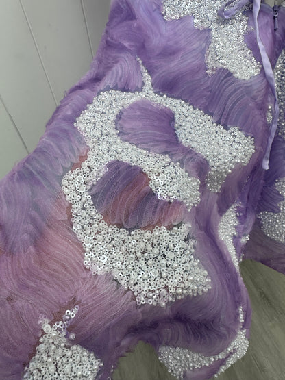 Purple Lavendar Off the Shoulder Embellished Corset Flare Party Dress