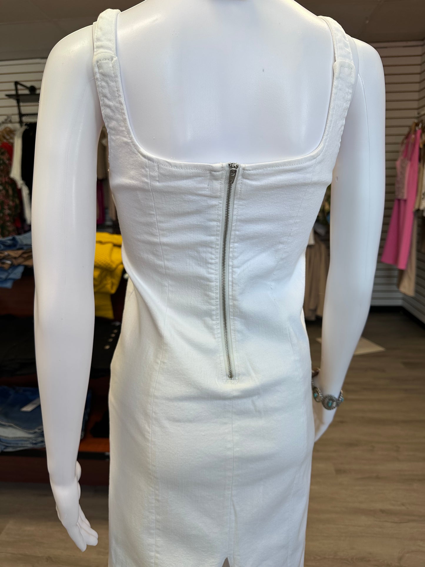 White Denim Midi Fitted Dress