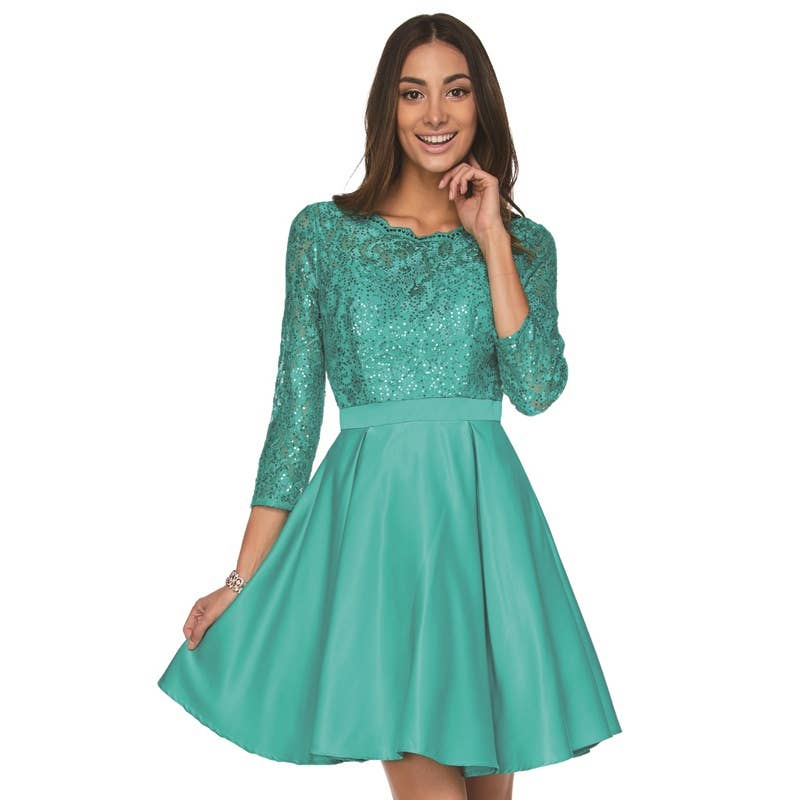 Turquoise Lace Modest Short Party Dress