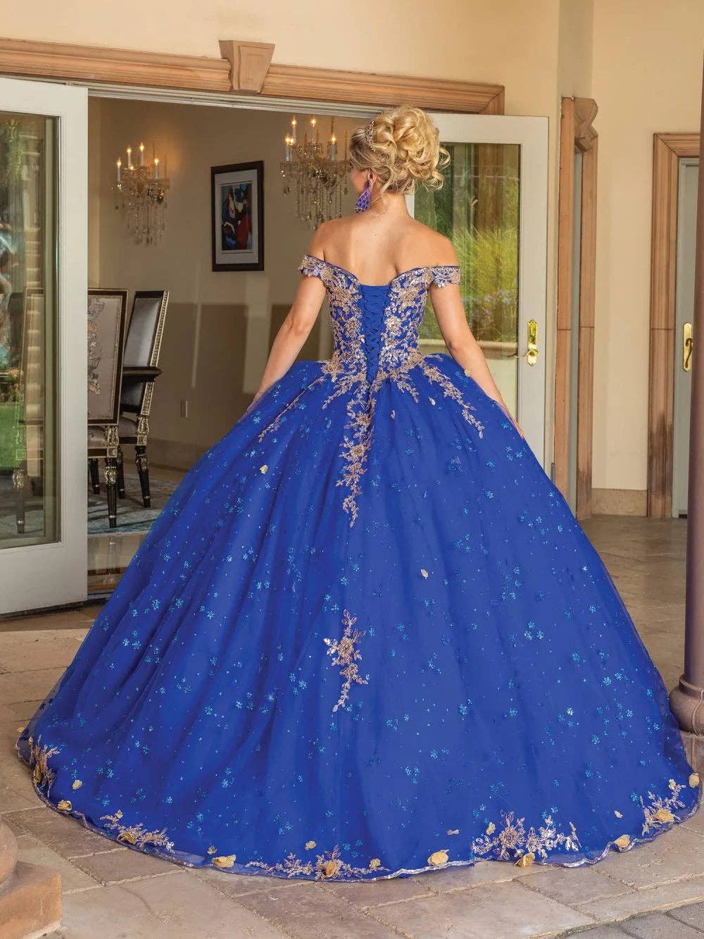 Royal Blue & Gold Quinceanera Dress