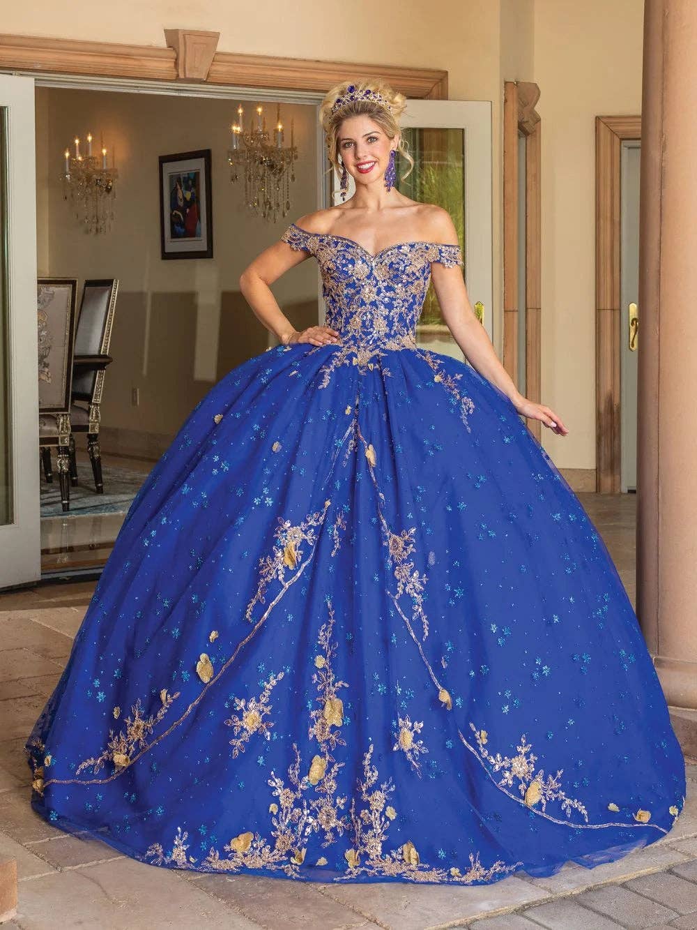 Royal Blue & Gold Quinceanera Dress