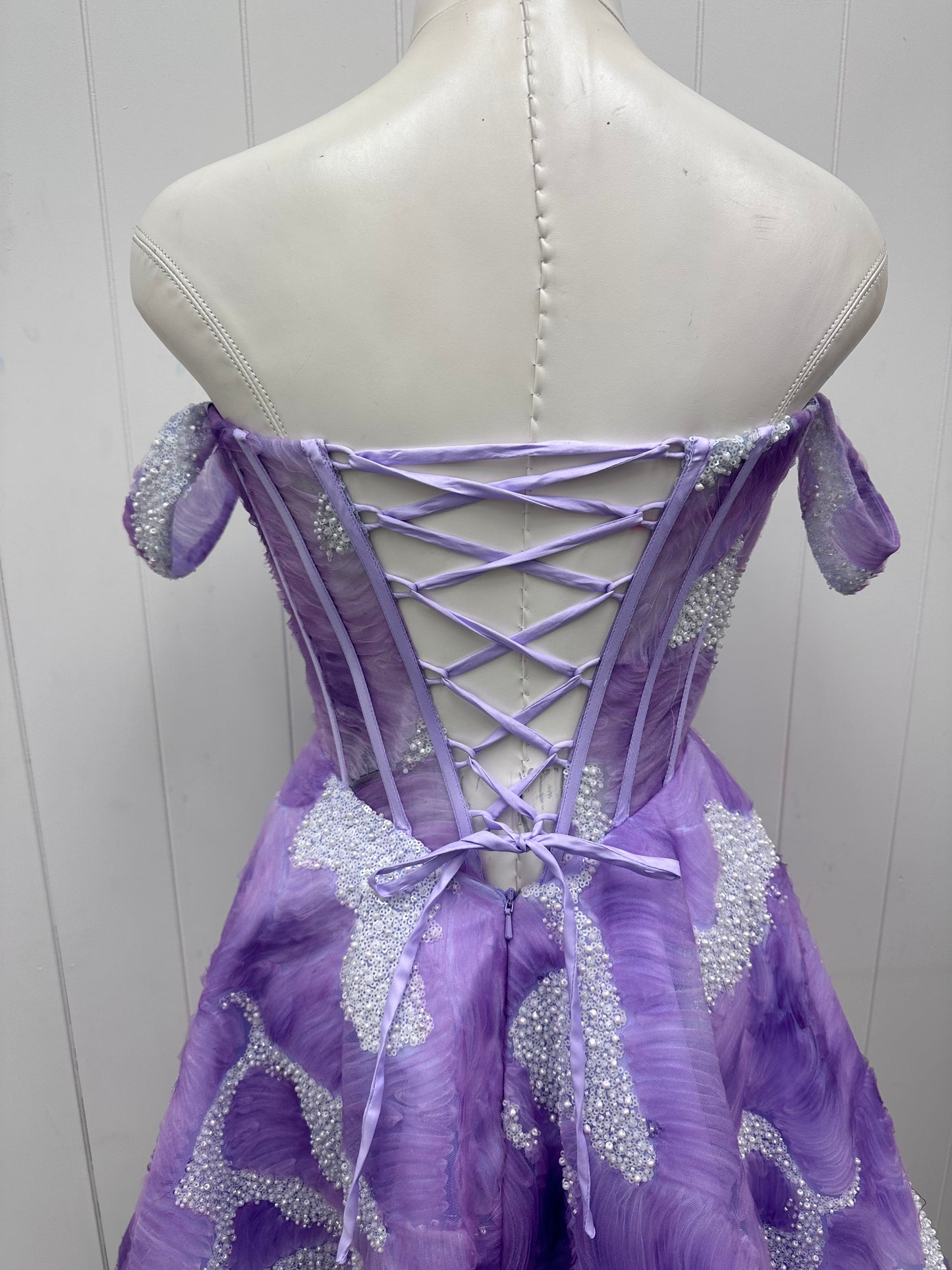 Purple Lavendar Off the Shoulder Embellished Corset Flare Party Dress