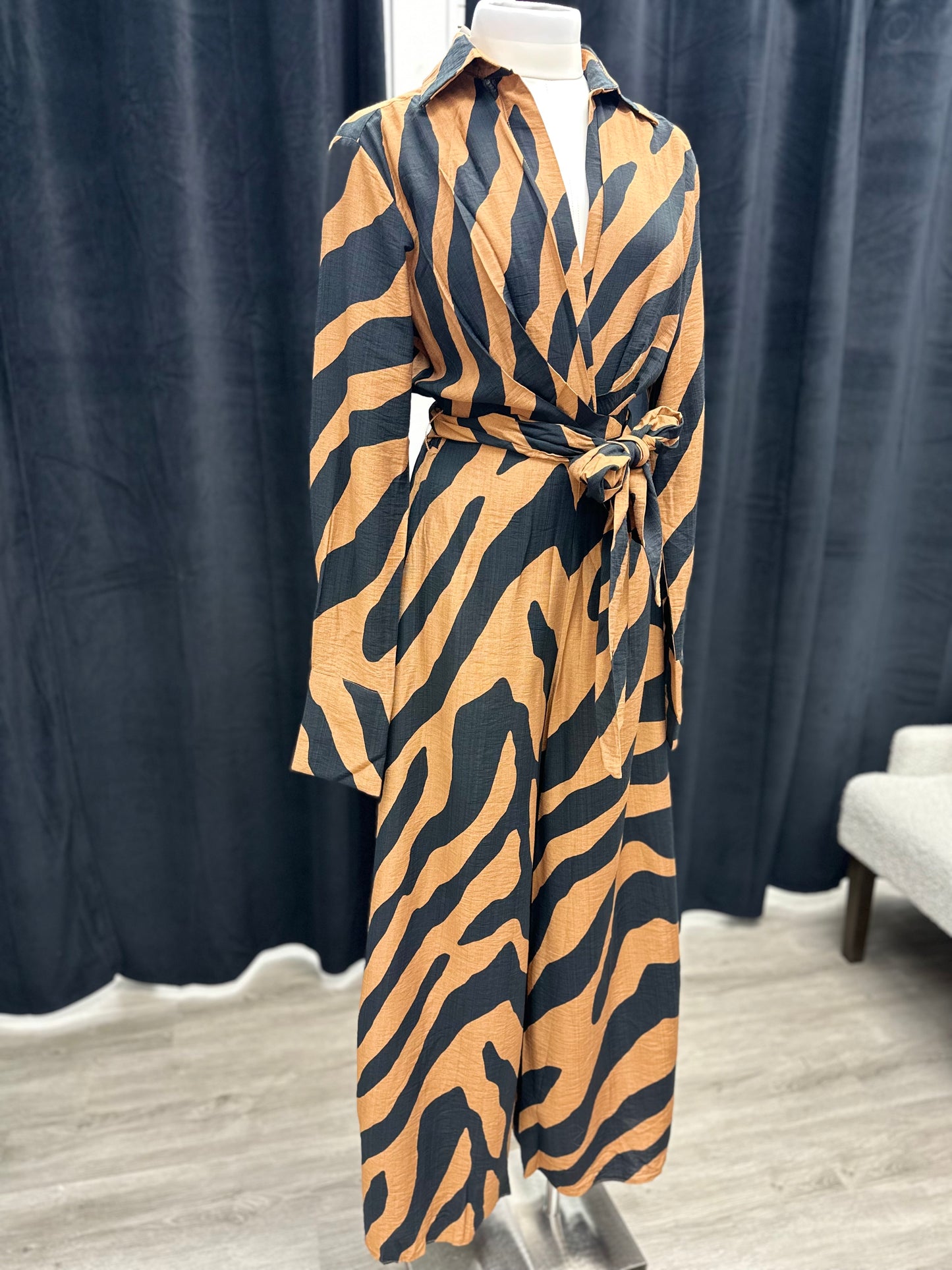 Safari Animal Pring Wide Leg Romper