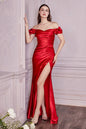 Fitted Gathered Satin Formal Gown