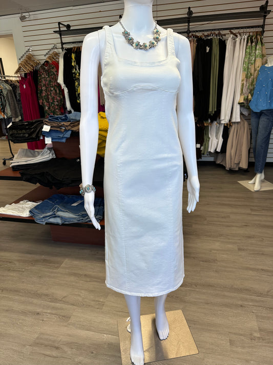White Denim Midi Fitted Dress