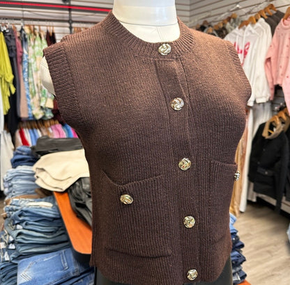 Brown Knit Sweater Vest