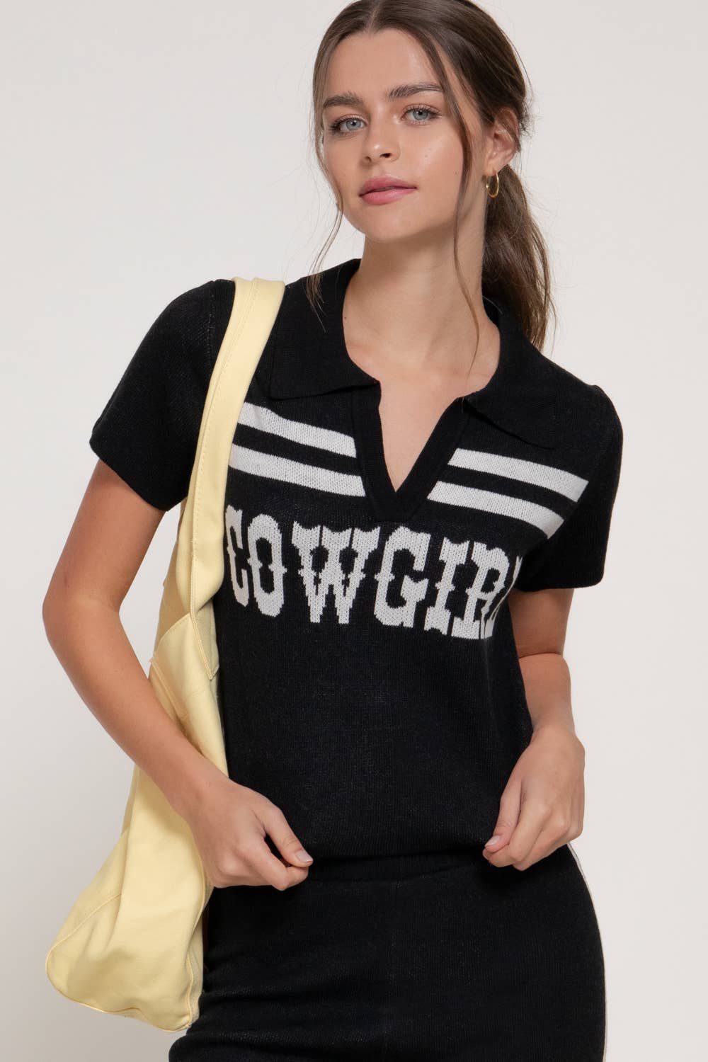 Cowgirl Front Short Sleeve polo Knit Top