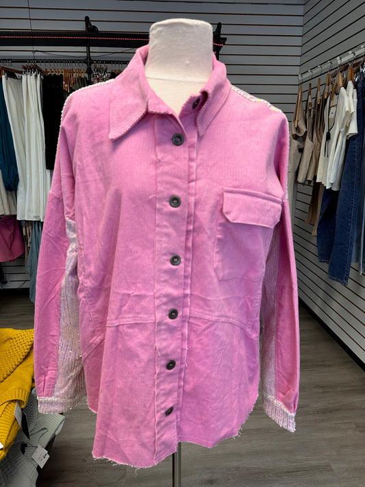Pink Sequin Corduroy Shirt