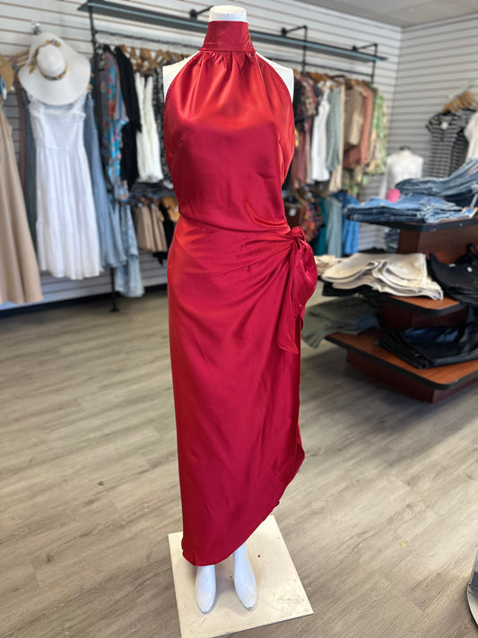 Satin Halter Formal Wrap Dress