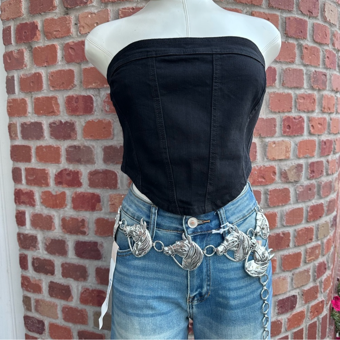 Black Western Strapless Top