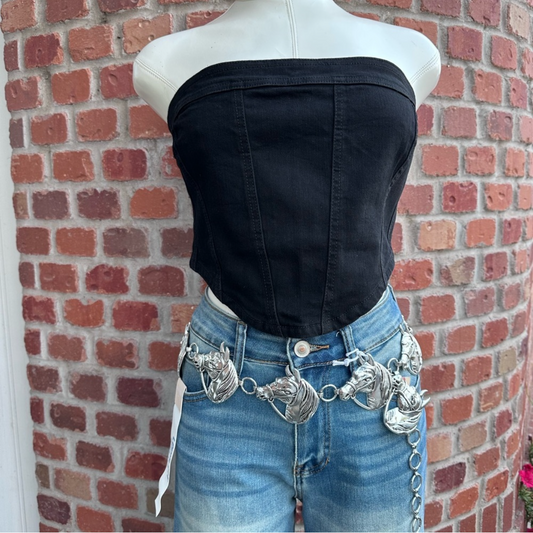Black Western Strapless Top
