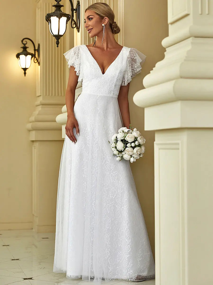 Double V-Neck Floor Length Mesh Dress