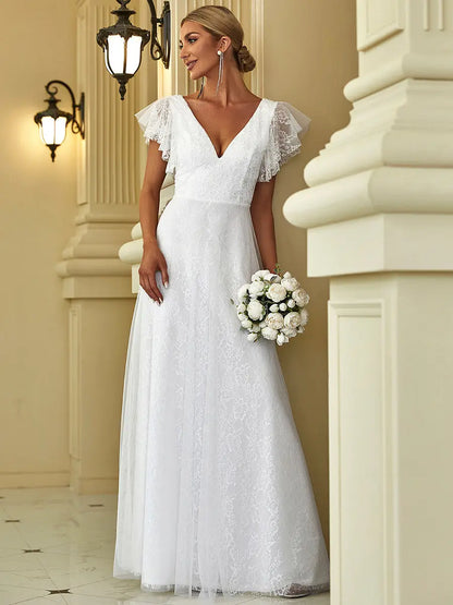 Double V-Neck Floor Length Mesh Dress