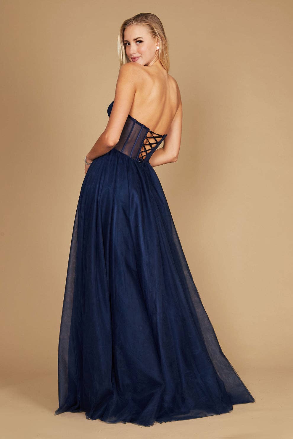 Flowy Strapless Corset Navy Formal Dress