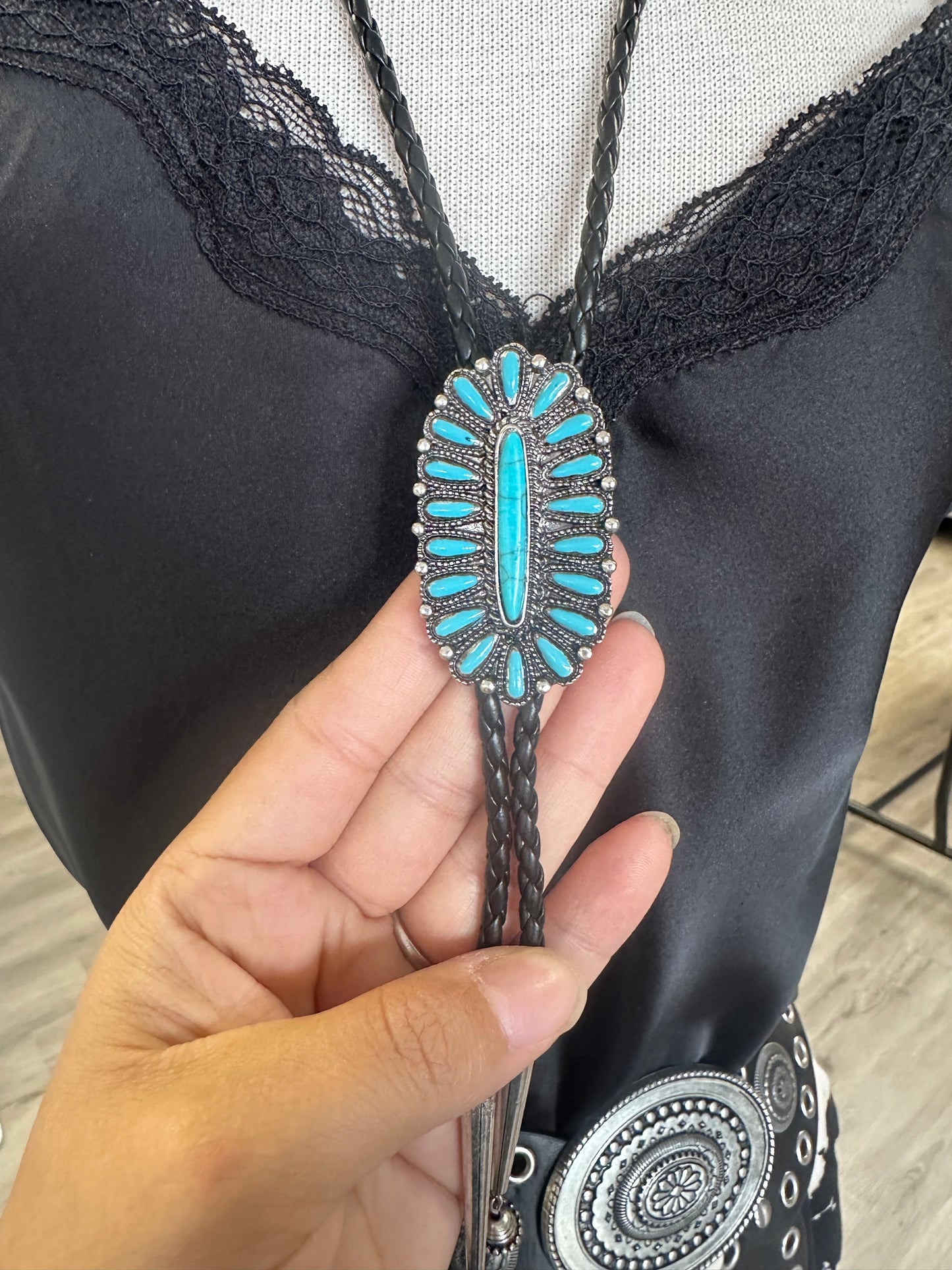 Turquoise Faux Leather Western Necklace