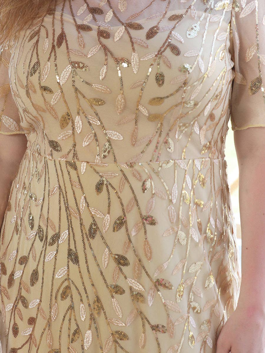 Plus Size Floral Sequin Print Fishtail Tulle Dress