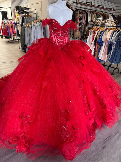 Red Corset Bow Quinceanera Dress