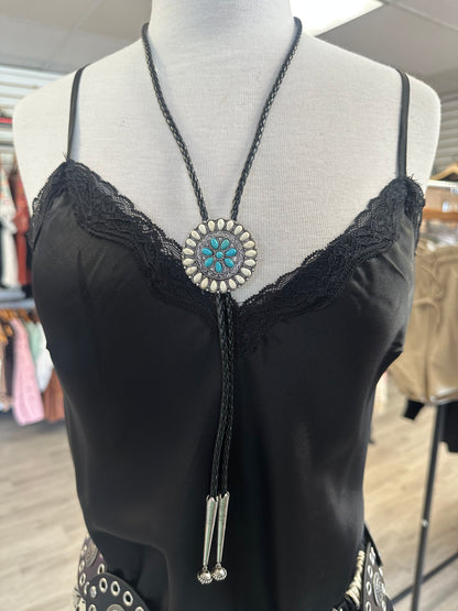 Faux Leather Western Necklace White