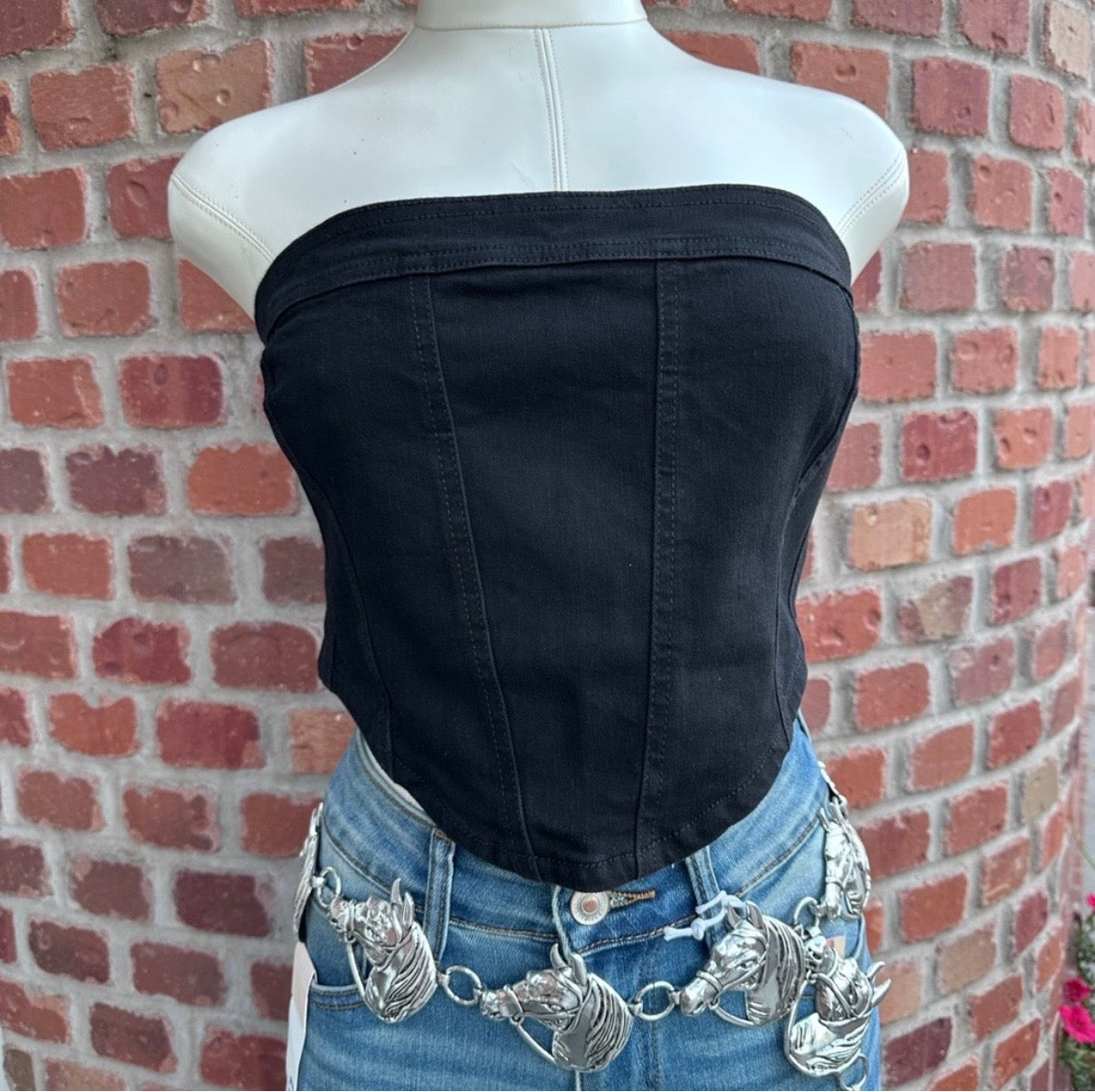 Black Western Strapless Top